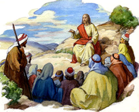 Jesus preaches to the people.