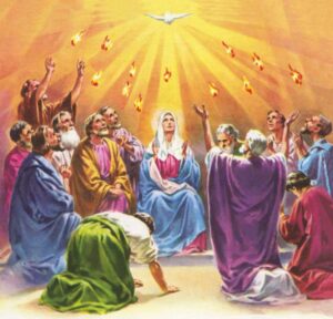 The Holy Spirit descends on the Blessed Virgin Mary and on the Apostles